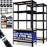 MASKO® 2er-Set Lagerregal Schwerlastregal, Kellerregal, 180 x 90 x 40 cm, bis 875 kg belastbar, 5 verstellbare Ablagen, MDF-Platten Regal aus Metall, Steckregal, Werkstattregal, Keller, Garage Schwarz