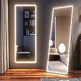 LVSOMT 153x50cm Ganzkörperspiegel mit LED-Beleuchtung, freistehender Bodenspiegel, Wandspiegel, beleuchteter Kosmetikspiegel, großer Spiegel in voller Größe, Stehspiegel für Schlafzimmer (Schwarz)