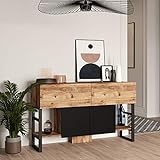 Yurupa Konsolentisch,Sideboard mit 4 Türen,Beistelltisch,Kommode,Flurtisch,Beistellschrank,Sofatisch im Industrie Design,Stabil Metallgestell,Eingang,Wohnzimmer,Arbeitzimmer,Büro,Holzoptik ML25-A