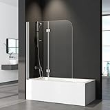 WDWRITTI Duschwand für Badewanne 110x140cm Duschwand Glas, 2-teilig Duschwand Badewannenaufsatz, Duschabtrennung Badewanne mit 6mm Nano Easy Clean Glas