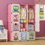 BRIAN & DANY Erweiterbares Kinderregal Kinder Kleiderschrank Stufenregal Bücherregal mit Türen & 2 Aufhängern, Tiefere Fächer als Normal (45 cm vs. 35 cm), 110 x 47 x 147 cm, Rosa