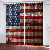 SAKKAI Gardinen Schlafzimmer Mit Ösen, Vorhang Wärmeisolierend 3D Vintage Amerikanische Flagge Muster Verdunkelungsvorhang Kinderzimmer Junge Mädchen, Wohnzimmer Modern Ösenvorhang 2Er Set 264X214cm