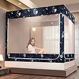 Moskitonetz für Bett, Anti-Mücken-Doppelbett-Baldachin, 3 Seitentüren, Campingzelt aus 100% Polyester, Vorhangnetz für Schlafzimmerbettwäsche, einfache Installation, Marineblau, 180 x 200 x