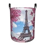 Wäschekorb im Vintage-Stil, Eiffelturm, Paris, rund, mit Griff, wasserdicht, stilvoll, für Waschküche, Wohnzimmer, Badezimmer