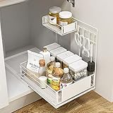 Unter der Spüle, Organizer und Aufbewahrung, unter dem Schiebeschrank, Korb-Organizer, 2 Reifen, unter der Küche, Badezimmer, Waschbecken, Mehrzweck, unter der Spüle, Regal-Organizer, Schwarz, Weiß