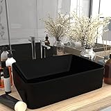 JUNZAI Luxus-Waschbecken, Aufsatzwaschbecken, Bathroom Sink, Waschtisch, Ablaufgarnitur, Aufsatzbecken, Matt Schwarz 41x30x12 cm Keramik