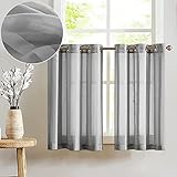 TOPICK Sheer Scheibengardinen mit Ösen Transparent Bistrogadine Landhaus Streifen Voile Küchenvorhang Gestreift Küchengardinen Paarig für Badezimmer Klein Fenster Dekor 90x60cm(BxH) Grau 2er Set