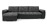 BETTSO -Ecksofa mit Schlaffunktion Eckcouch mit Bettkasten Sofa Couch Wohnlandschaft L-Form Polsterecke-SAGA 250 (Grau+Schwarz, Links)