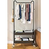 AARONG Kleiderständer, Hängeregale, Garderobe mit Rollen, 3-in-1-Flurbaum mit Korb für den Eingangsbereich, freistehender Garderobenständer, Aufbewahrungsregal, Organizer für Zuhause, Büro, Schlafz