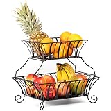Chefarone Obst Etagere extra groß für Obst und Gemüse - Obstschale Metall zweistöckig - Obstkorb schwarz - Obstschalen Etageren - 38,5 x 32,7 x 35,5 cm