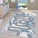 TT Home Kinderzimmerteppich Spielteppich Teppich Junge Mädchen Kinderteppich Haus Autos Straße, Farbe: Creme, Größe:140x200 cm