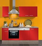 Küchenblock mit Geschirrspüler und Glaskeramikkochfeld Imola 210 cm in signalrot glänzend