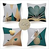 Outdoor Wasserdicht Kissenbezug 40x40cm 4er Set Sofakissen Moderne Dekokissen Doppelseitig Dunkelgrün Kissenbezüge Sofa Cover Leinen Kissenhülle für Garten Auto Wohnzimmer Bett Zierkissen F-2603