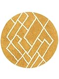 RugVista Badematte Riviera, ∅ 90 cm, Rund, Mittelflor, Moderner Badteppich, Maschinenwaschbar bis 30°C, 100% Baumwolle, Gelb/Natur