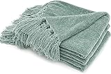 RECYCO Wohn und Kuscheldecke Chenille 150x200 mit Fransen, Salbeigrün Weihnachten Decke Sofadecke Couchdecke Wohndecke Flauschig Weich für Sofa Couch Stuhl, Mint Grün