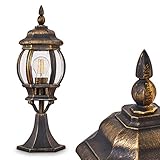 HOFSTEIN Außenleuchte Lentua, Sockelleuchte in antikem Look, Aluguss in Braun/Gold mit Kunststoff-Scheiben, Wegeleuchte 50 cm, Retro/Vintage Gartenlampe, E27-Fassung, IP44, ohne Leuchtmittel