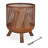 Relaxdays Feuerkorb, Mesh Design, Rostoptik, Feuerrost, Schürhaken, HxD: 53 x 44 cm, Garten Feuertonne, Stahl, braun, 53 x 44 x 44 cm