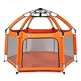 Laufstall Baby Faltbar mit Matratze, CutieClub Laufgitter Babys Klappbar Pop-up Laufstall, Großer 6 Eckig Playpen mit Sun Shade Reiselaufstall mit Tragetasche für Haus,Garten,Strand Outdoor (Orange)