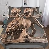 Vintage Style 3D-Druck Himmlische Qualität Wende Bettwäsche Deckung Set Lion Sculpture Statue Mit Betten SetReißverschluss Weich Kissenbezug Mikrofaserbettwäsche Double（200x200cm）