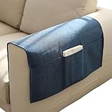 toiasnu Leinenimitat Sesselschoner, rutschfest Armlehnenschoner Waschbar Armlehnenbezüge Mit Seitentasche Für Wohnzimmer Sofa-Armlehne-Navy Blau-6 Stck