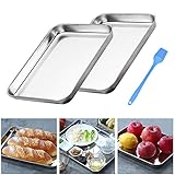 THATSRAD 2er Set Backblech Klein Ofenblech Backofenblech Edelstahl 26*20*2,5cm Ofenform Rechteckig Auflaufform Edelstahlbackbleche Spülmaschinenfest Backblech Kuchenblech zum Backen/Braten/Servieren