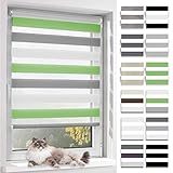 BelleMax Doppelrollo Klemmfix ohne Bohren & mit Bohren (60x150cm Weiß Grau Grün) Duo Rollo, Sonnenschutz lichtdurchlässig Blickdicht, Klemmrollo Fensterrollo, Rollos für Fenster und Tür