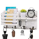 SWTYMIKI Schlüsselbrett, Schlüsselhalter mit 4 Doppel Schlüsselhaken, Dekorative Schlüsselbrett mit Ablage Holz für Eingang, Mudroom, Flur, Schlafzimmer, Wohnzimmer, Weiß