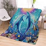 LATIZI 3D Print Marine Kuscheldecke 150x200 Delphin Flanell Fleecedecke Weich Flauschige Decke für Bett Sofa Sofadecke Wohnzimmerdecke Deko Camping Wohndecken