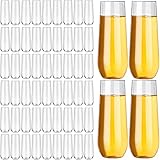 60 Stück Sektgläser ohne Stiel, Kunststoff, 266 ml, transparente Kunststoff-Weingläser, Champagnerbecher, unzerbrechliches Toastgläser zum Trinken, Cocktail, Mimose, Dusche, Geburtstag