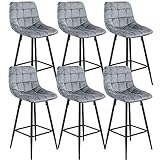 Homewell Esszimmerstühle mit Lehne 6er Set, Küchenstuhl Polsterstuhl Samtsitz, Ergonomisch Akzentstuhl Bequem, Wohnzimmerstuhl mit Hoch Metallbeine und Fußstütze (6, Plaid Hellgrau)