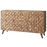 möbelando Sideboard Rewa 140x78,5x40 cm Anrichte Massivholz Akazie Schrank Braun | Landhaus-Stil Kommode mit 3 Schubladen & 2 Türen | Flurschrank Echtholz | Schubladenkommode Massiv | Flurkommode