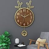 Scra AC Nordic Deer Head Persönlichkeit Uhr Einfache Wohnzimmer Mode Licht Luxus Kreative Moderne Wanduhr Home Massivholz Wanduhr 32,5 * 60 (cm)