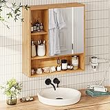 FORABAMB Medizinschrank mit Spiegel, Badezimmer Kosmetikspiegel Schränke Wandmontage mit Aufbewahrungsregalen, Schlafzimmer, Wohnzimmer