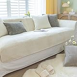 Modmetal Sofa-Schonbezüge in L-Form,Samt-Couchbezüge für Ecksofas,rutschfest,waschbar,für 3/2/1/4-Sitzer,Sofabezug mit Armlehnen,Sofabezug für Rückenlehne,Möbelschutz,Weiß-70 x 150 cm