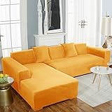 L Form Sofa üBerzug Samt-Stretch Stoff Sofabezug Chaise Longue Kombination Rutschfester Couch üBerzug MöBelschutz Couchbezug FüR Kratzer Von Hunden Und Katzen(ＡＡ（130-160cm）+BB（160-210cm）,Orange 3)