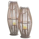 Laterne aus Bambus mit Henkel und Glaszylinder H 40 bis 95 cm - Bambuslaterne Windlicht aus Bambus Gartenlaterne Größe H 60 cm