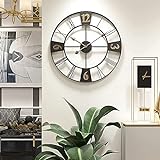 Yumyolk Große Wanduhr im Vintage-Stil, rund, Metall, geräuschlos, Uhren für Wohnzimmer, Schlafzimmer, Küchendekoration (Ø60cm, YX2031)
