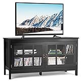 GIANTEX TV-Schrank TV-Board, Lowboard für Fernseher bis zu 50 Zoll, Fernsehschrank Fernsehtisch 2 Regalebenen mit Türen, TV Kommode Holz, TV Lowboard Sideboard modern (schwarz)