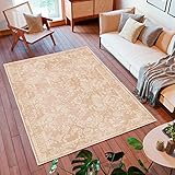 HomeNette Maschinenwaschbarer Teppich, 120x200 cm, rutschfest, schmutzabweisend, beige Teppiche für Wohnzimmer, Schlafzimmer, Badezimmer, Moderne Baumwolle, Boho-Muster, Tokyo Collection Area Rugs