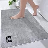 RTBQJ-AT Badematte rutschfest Badezimmerteppich 120x80cm Groß Badteppich Mikrofaser Weicher Badvorleger Küchenbodenmatten Maschinenwaschbar Öko-Tex 100 Zertifiziert, Hellgrau