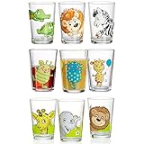 Ritzenhoff & Breker Kinderbecher mit Motiven, 9er Set, 205 ml, spülmaschinengeeignete Kindergläser, Happy Zoo/Dschungeltiere/Monsterchen, Bunte Tiermotive