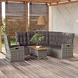 JUNZAI 3-TLG. Garten-Lounge-Set mit Kissen, Gartenmöbel Set, Möbelsets, Loungemöbel, Balkonmöbel, Balkon Möbel Set, Möbelset, Balkonset, Terrassen Möbel, Grau Poly Rattan