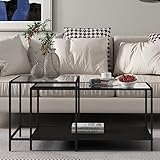 Hallowood Furniture Bewdley Couchtisch mit Glasplatte, groß, Metall, verschachtelt, Schwarz