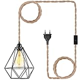 Modern Industrial Pendelleuchte Kit mit Schalter Stecker - Geometrische Lampenschirm Hängelampe Vintage mit 4.5 Meter gedrehten Hanfseil Lampenkabel Plug in E27 Hängende Leuchte für Restaurant Küche