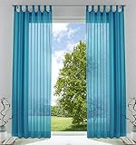 2er-Pack Gardinen Transparent Vorhang Set Wohnzimmer Voile Schlaufenschal mit Bleibandabschluß HxB 245x140 cm Türkis, 61000CN