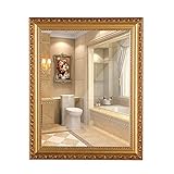 OWUV Vintage Badezimmer Wandspiegel Mit Goldrahmen, Dekorative Spiegel Wohnzimmer, Schminkspiegel Schlafzimmer, Kosmetikspiegel Schminktisch, Rechteckiger HD Silber Spiegel, Nordische Einfachheit