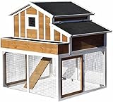 dobar Großer Hühnerstall mit Freigehege, Legebox und integriertem Pflanzkasten, 23033FSC, Braun, Weiß, Schwarz, 126x128x143 cm (1er Pack)