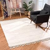 MyShop24 Teppich Wohnzimmer Shaggy Creme - 160x230cm - Schlafzimmer Hochflor - mit Fransen Flauschig Meliert Muster - Oeko Tex 100 Standard - Allergiker geeignet