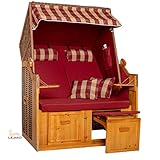 LILIMO Strandkorb Ostsee Bordeaux, Geflecht Natur, Variante A, inkl. Haube