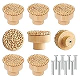 TOYOCC 8 Stück Rattan Möbelknöpfe Schrankknöpfe mit Schrauben, Boho Deko Schränke Möbelknöpfe, Vintage Schubladenschrank Holz Griffe Ideal für Schrank, Schubladen, Wohnzimmer, Küche (35 x 35 mm)